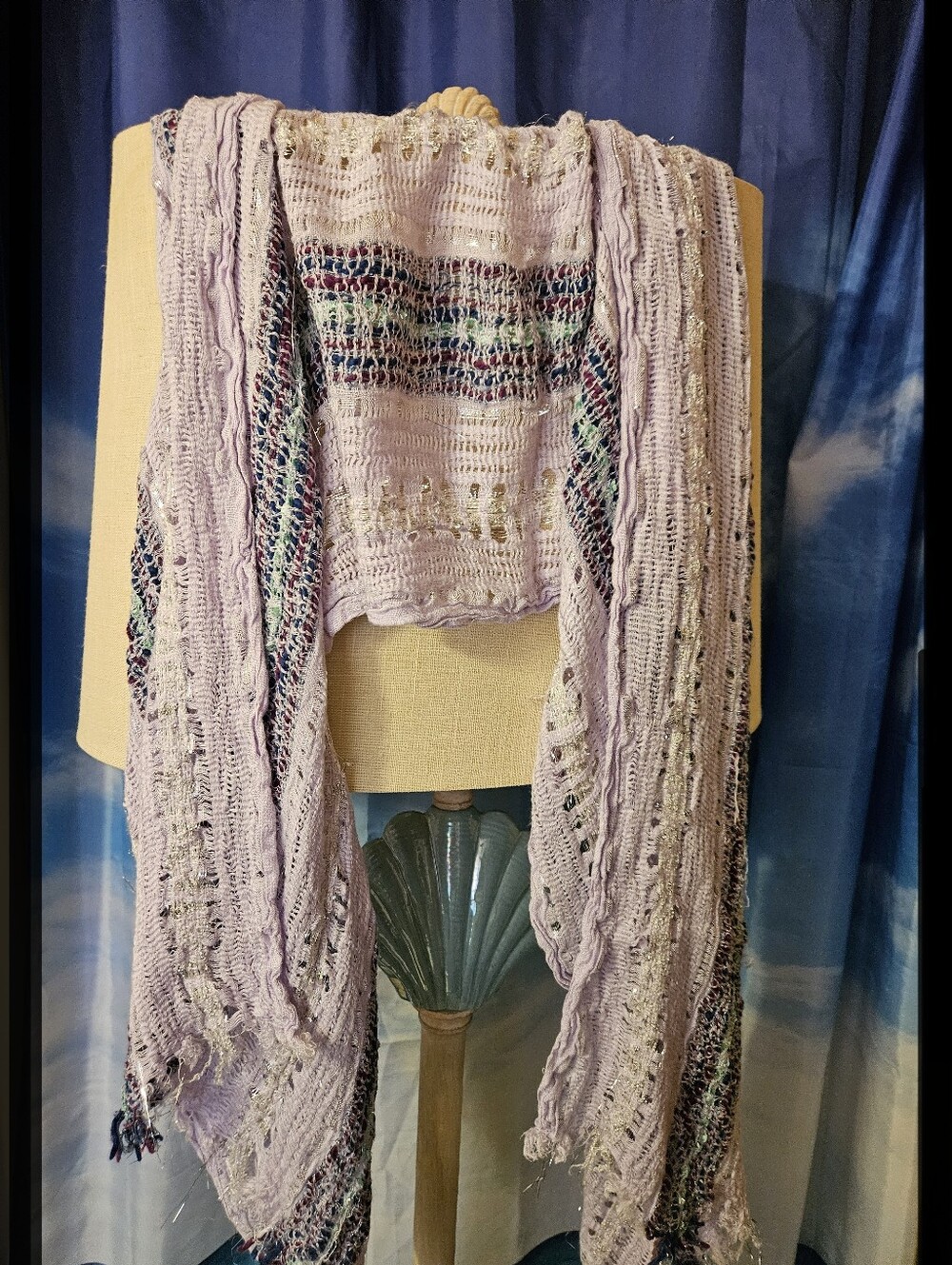 Light Lavender Multi-Strip Knit Scarf/Bathing Suit Coverup
